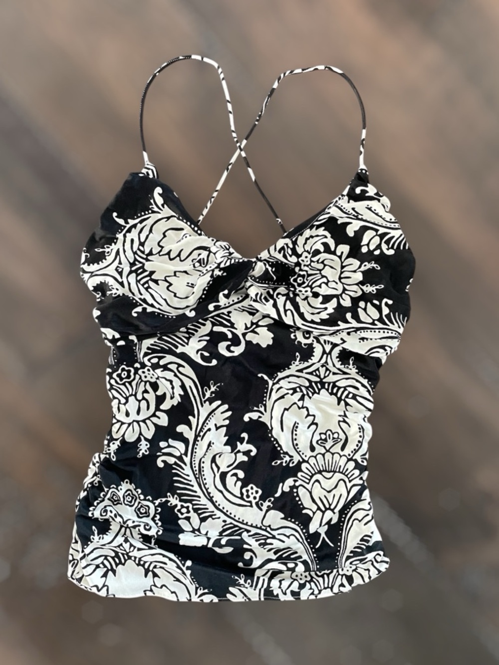 Marciano Y2K Babydoll Twist Bodice 100% Silk Cami Tank Top in Black & White, XS - Picture 2 of 4